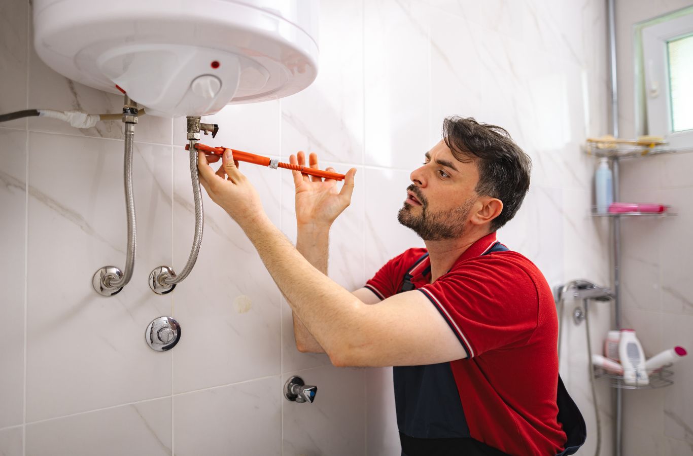 Saving Plumbing LLC expert diagnosing and repairing a residential water heater in Acworth with modern equipment and trusted local service. Water Heater Repair Near Me.
