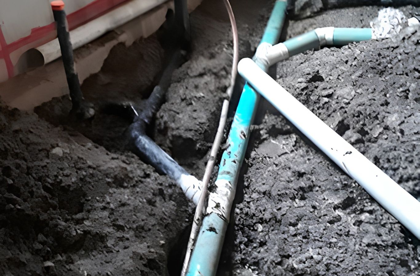 Plumber exposing damaged sewer pipe in residential yard after locating blockage in Alpharetta